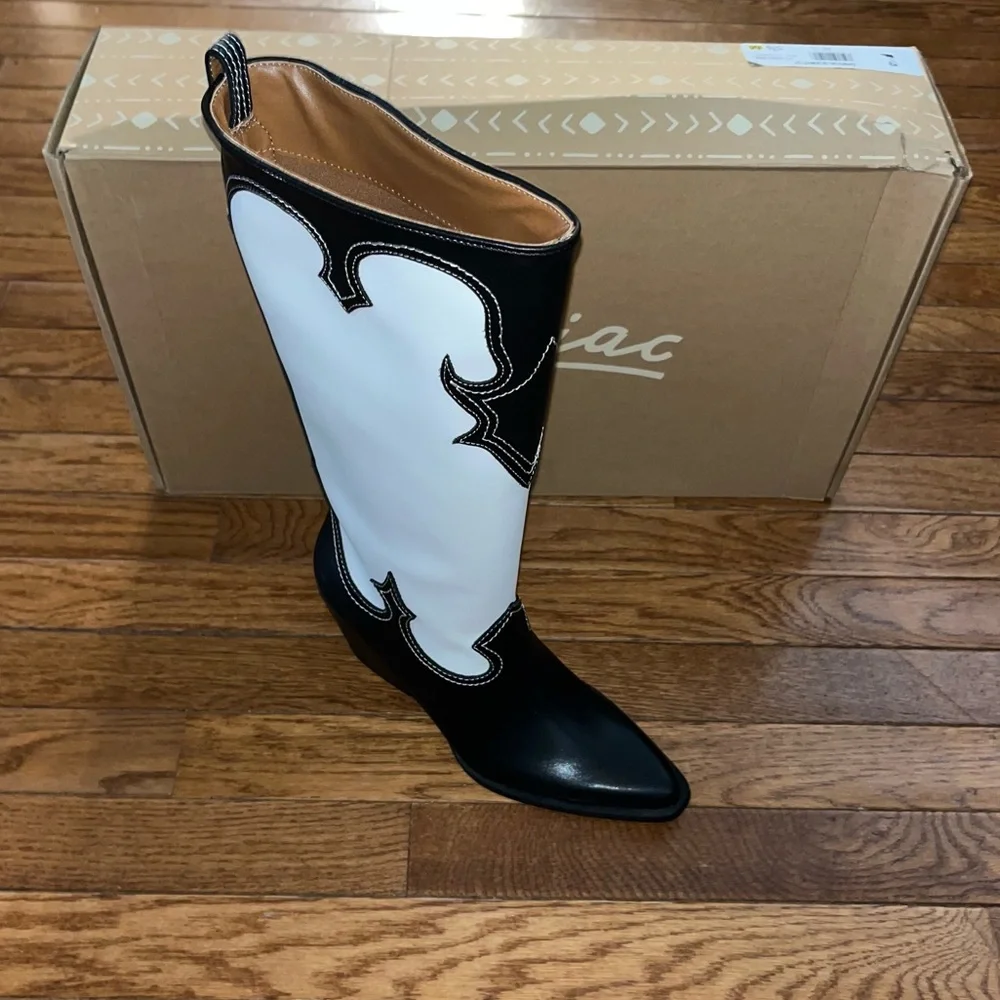 Zodiac Dawson Cowboy Boots Pointy Toe & Knee High Black & White Women’s Size 5.5
